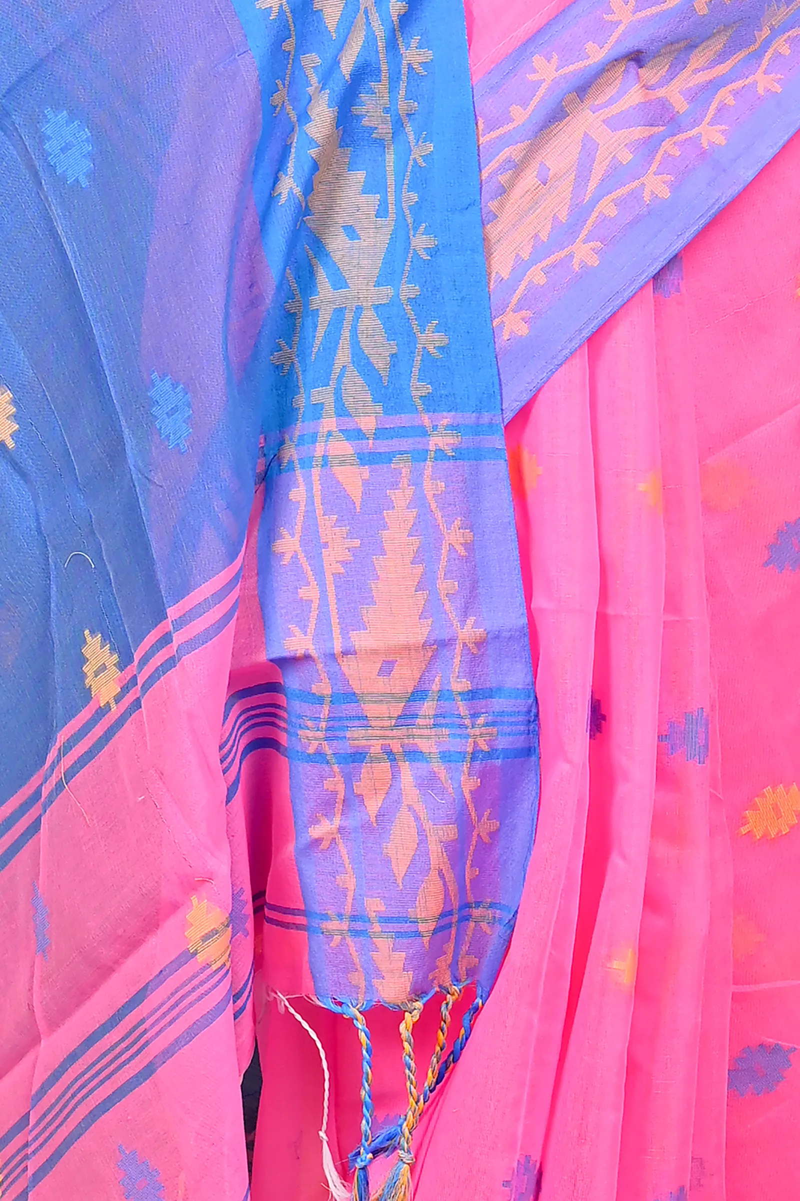 Pink Blue Cotton Blended Parul Hand Loom Saree (552)